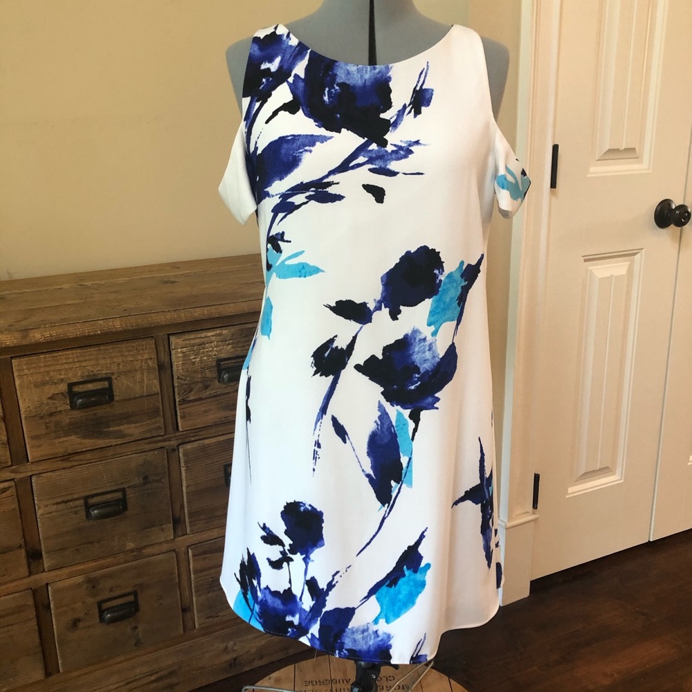 Lauren Ralph Lauren floral cold shoulder dress 14 abstract print